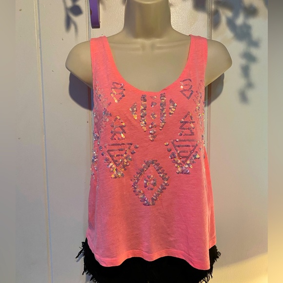 SALE 3/$12 NWOT PINK tank top,hot pink stretch cotton blend,ABS sequins, S - Picture 1 of 11